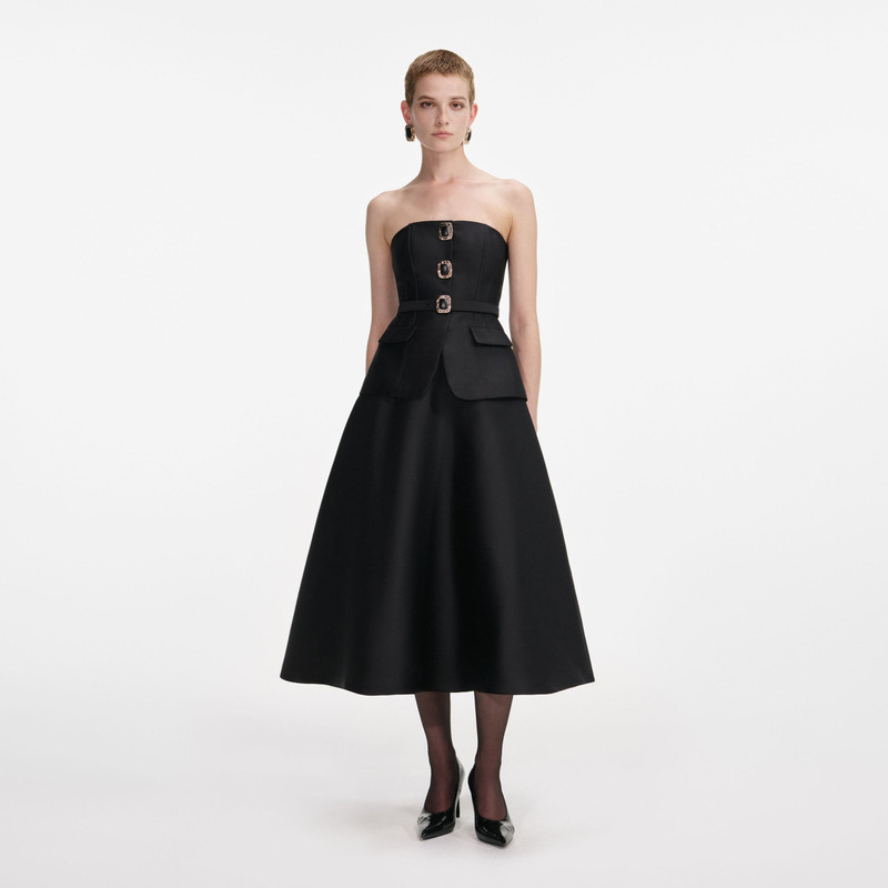 Black Taffeta Bandeau Midi Dress - 1