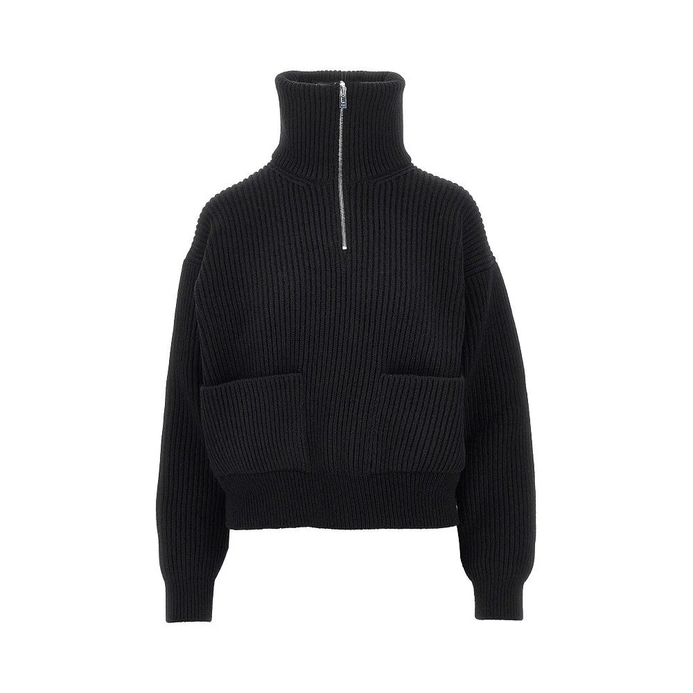 Alaia Wool Cashmere Trucker Sweater Black - 1