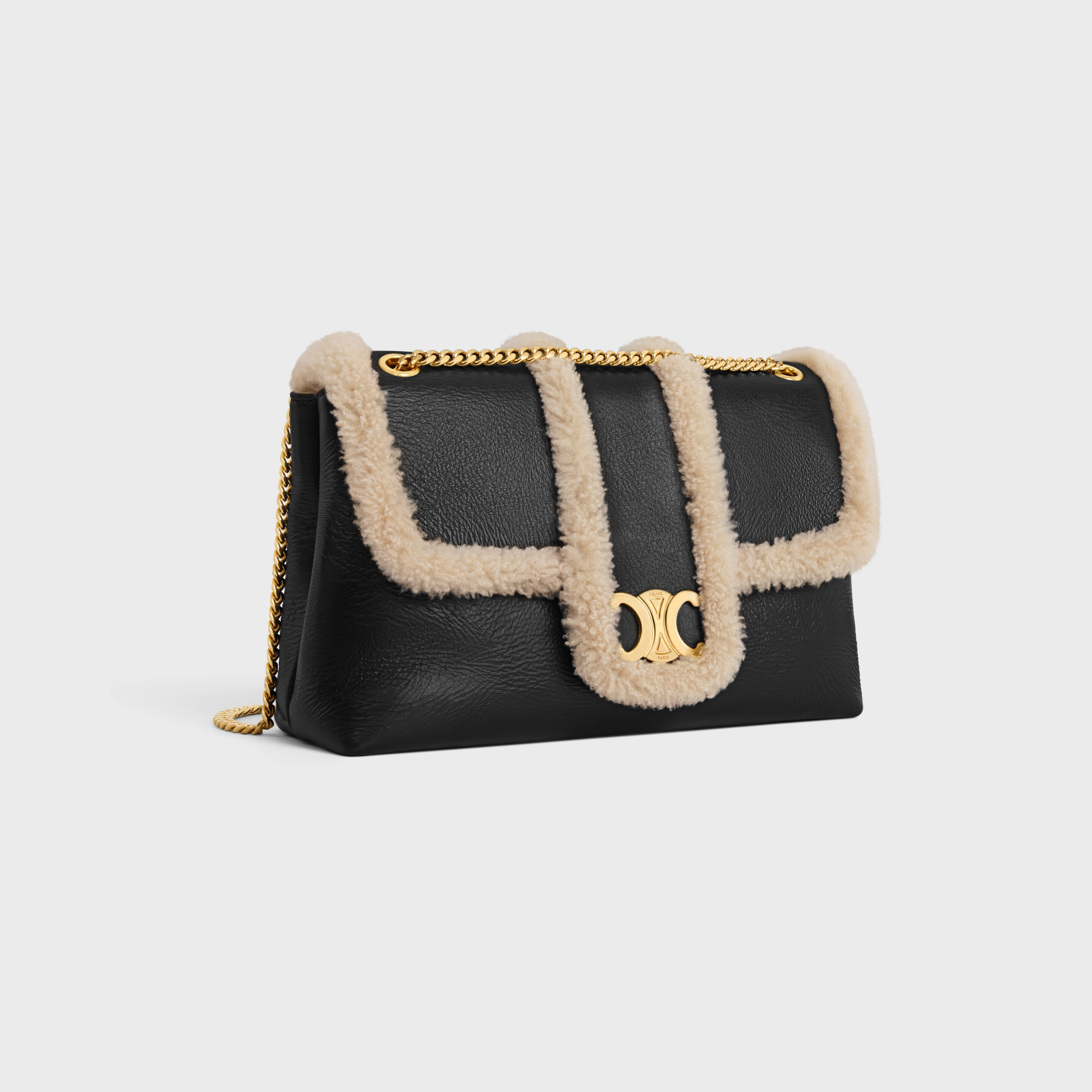 LARGE CELINE VICTOIRE BAG in CREASED LAMBSKIN AND SHEARLING - 2