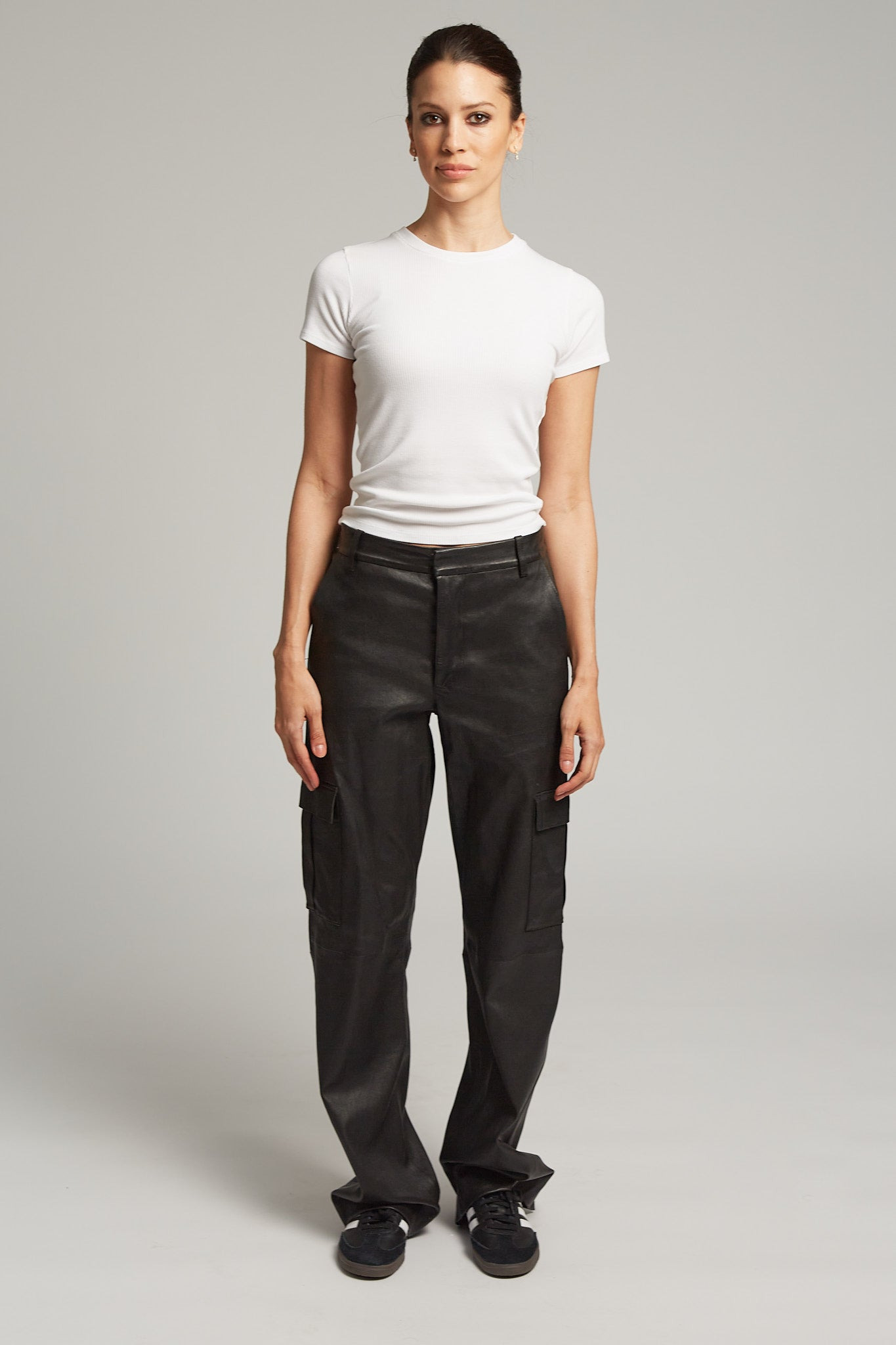 BLACK LEATHER CARGO TROUSERS - 6