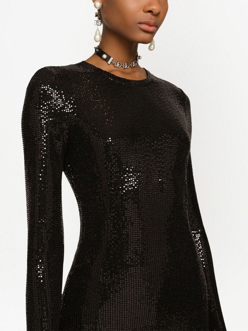 sequin long-sleeve midi dress - 5