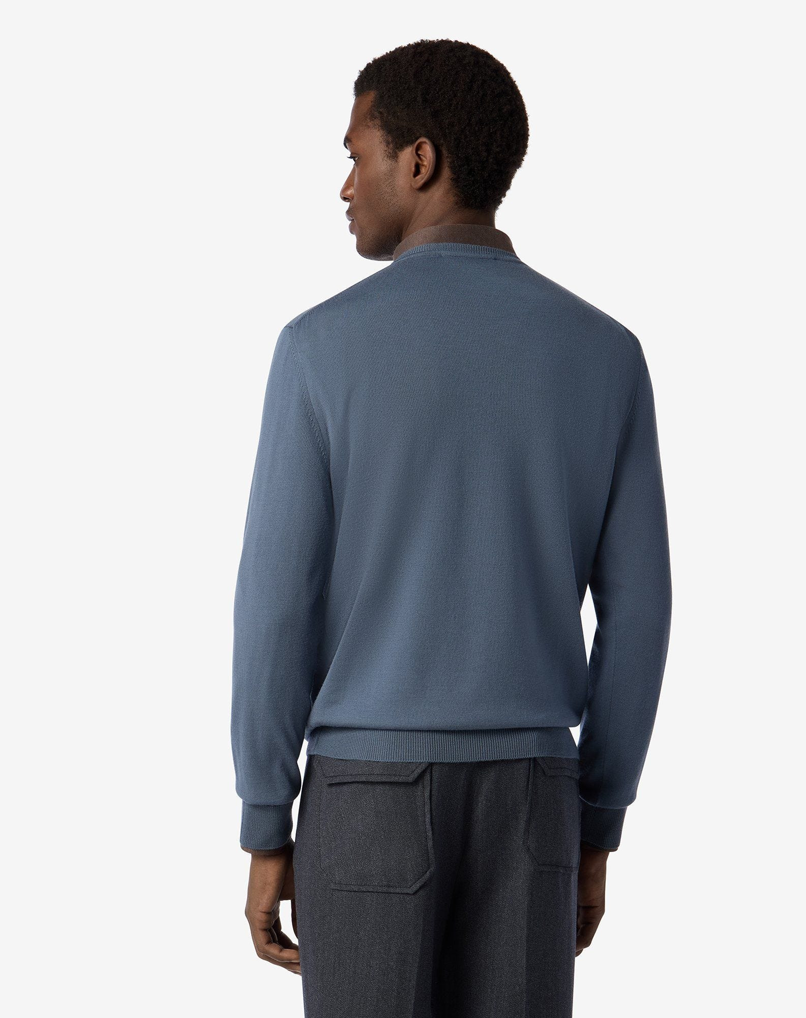 Aviator blue crew neck extra fine wool jumper - 3