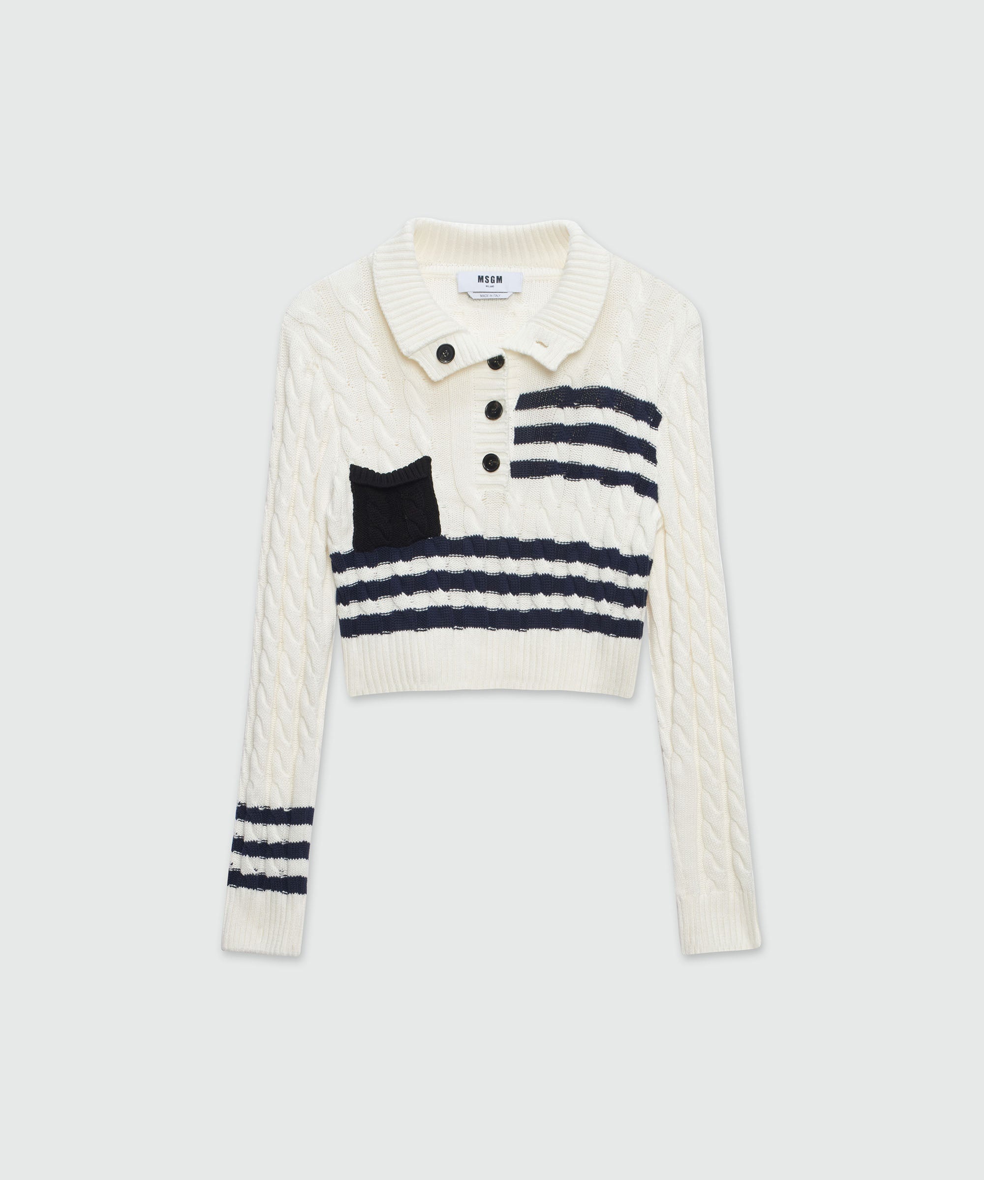 Cable cotton sweater with striped pattern - 1