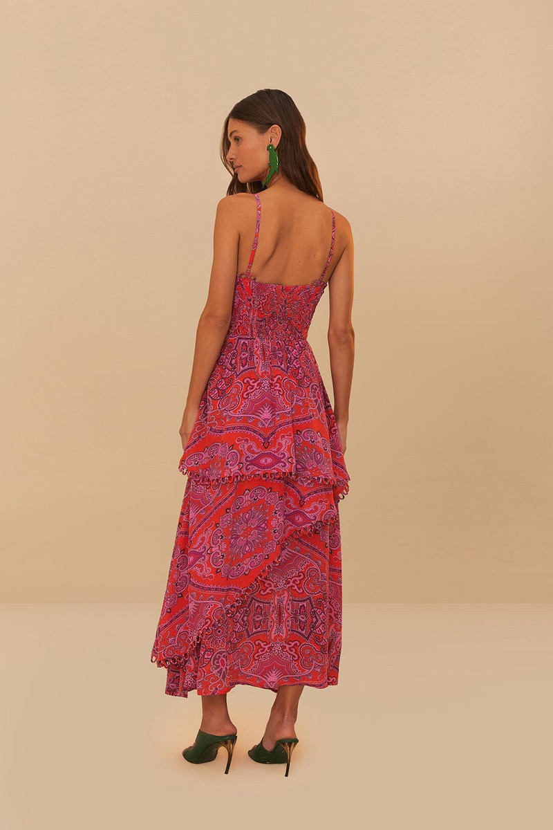 Red Paisley Scarf Loopy Trim Maxi Dress 4
