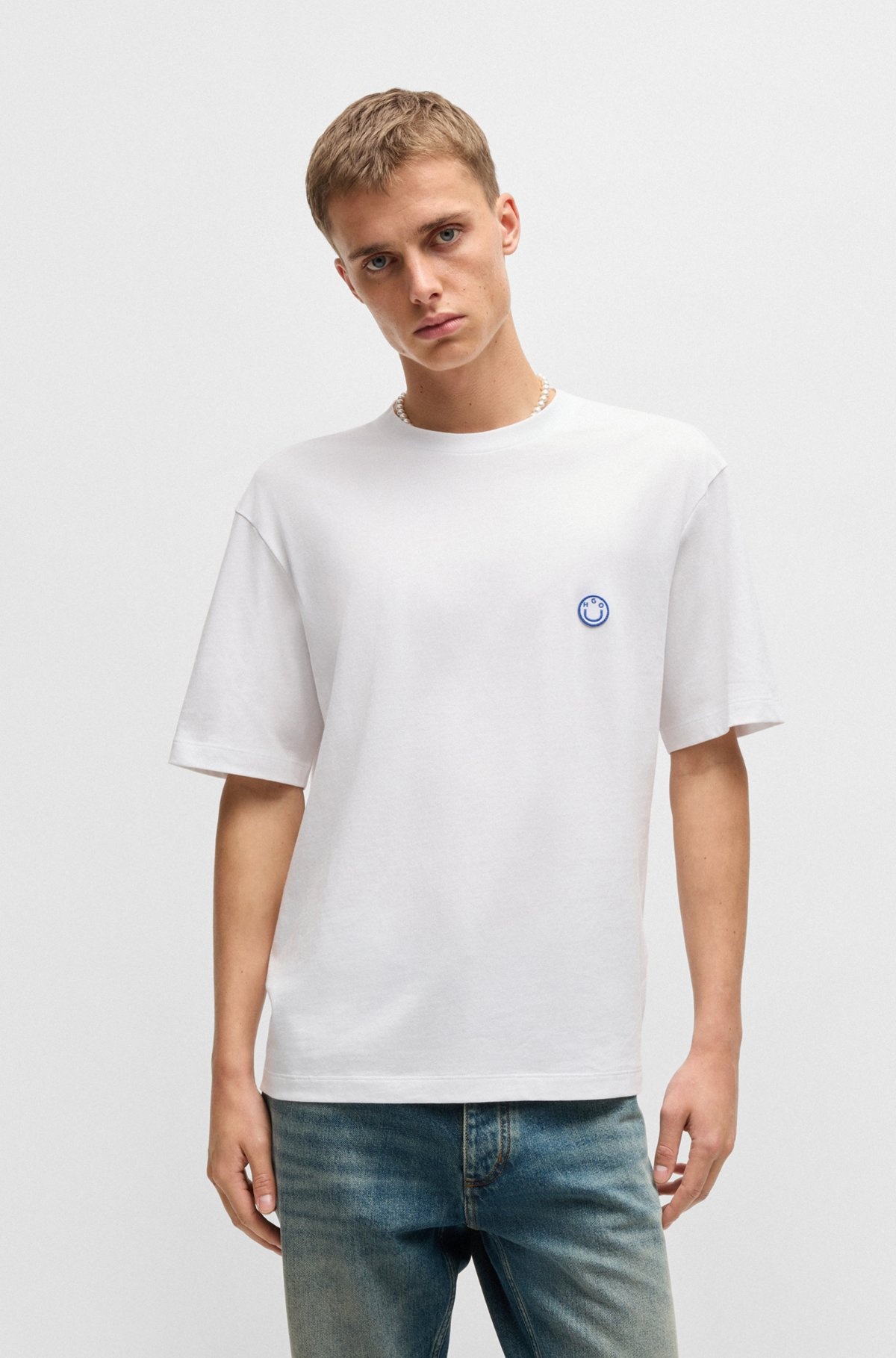COTTON JERSEY T-SHIRT WITH CURVED LOGO - 2
