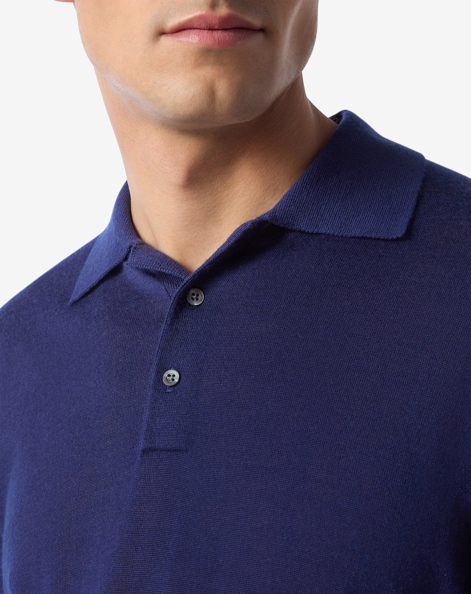 Light blue long sleeve cashmere and silk polo shirt - 3