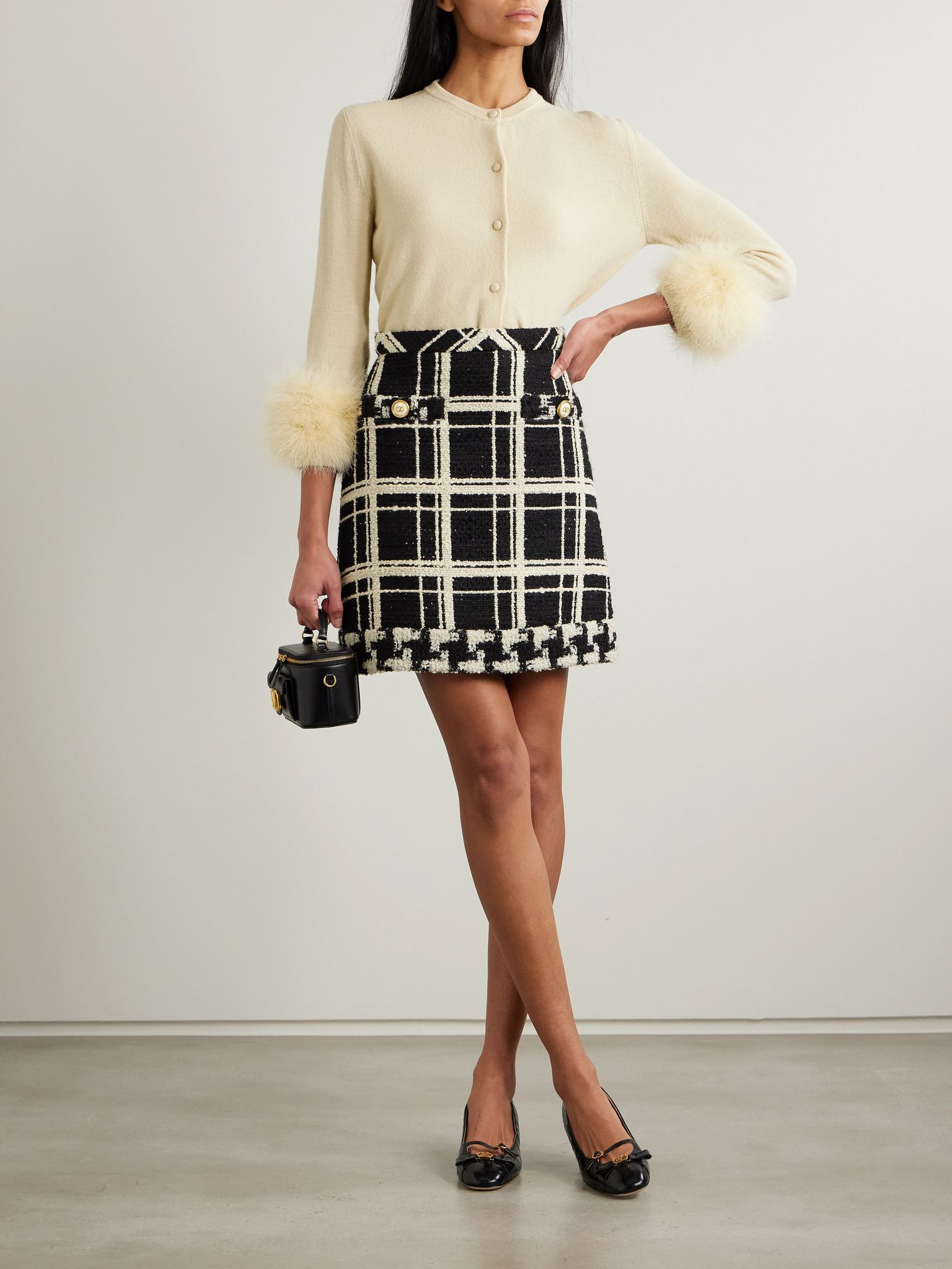 Feather-trimmed wool cardigan Beige - 2