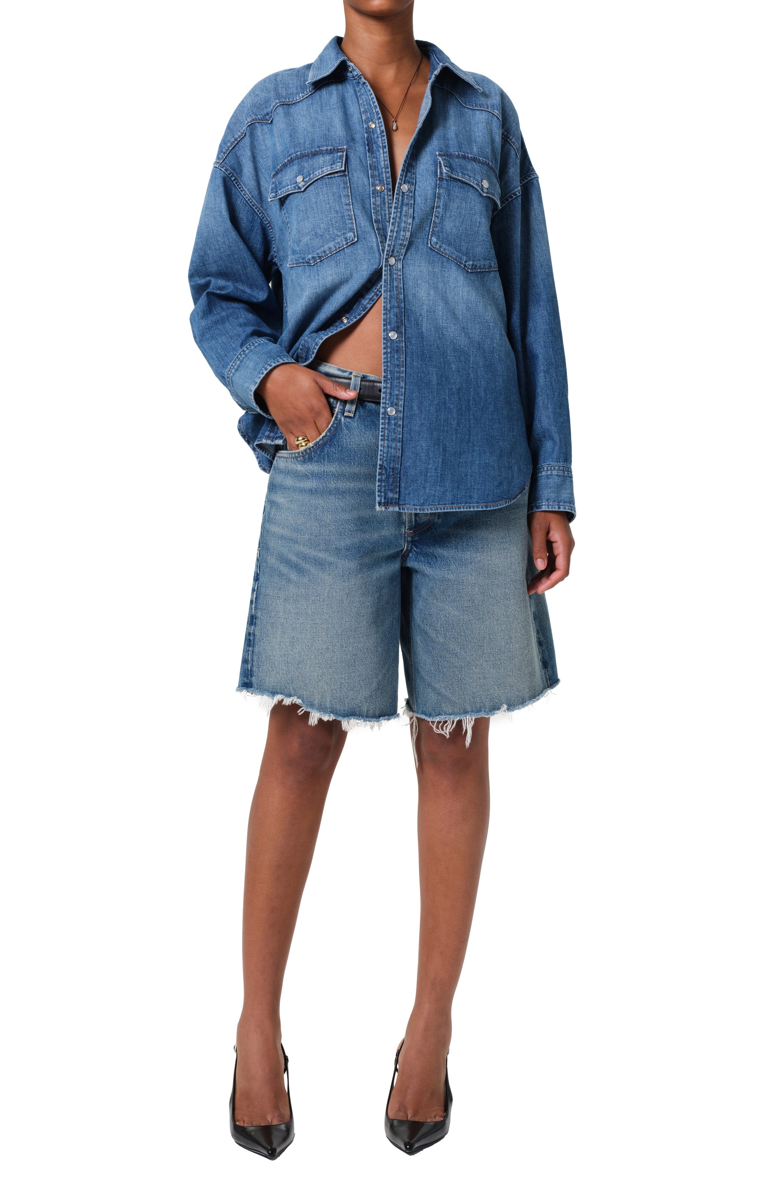 Citizens of Humanity Ayla High Waist Raw Hem Cutoff Denim Bermuda Shorts in Babylonia at Nordstrom - 5