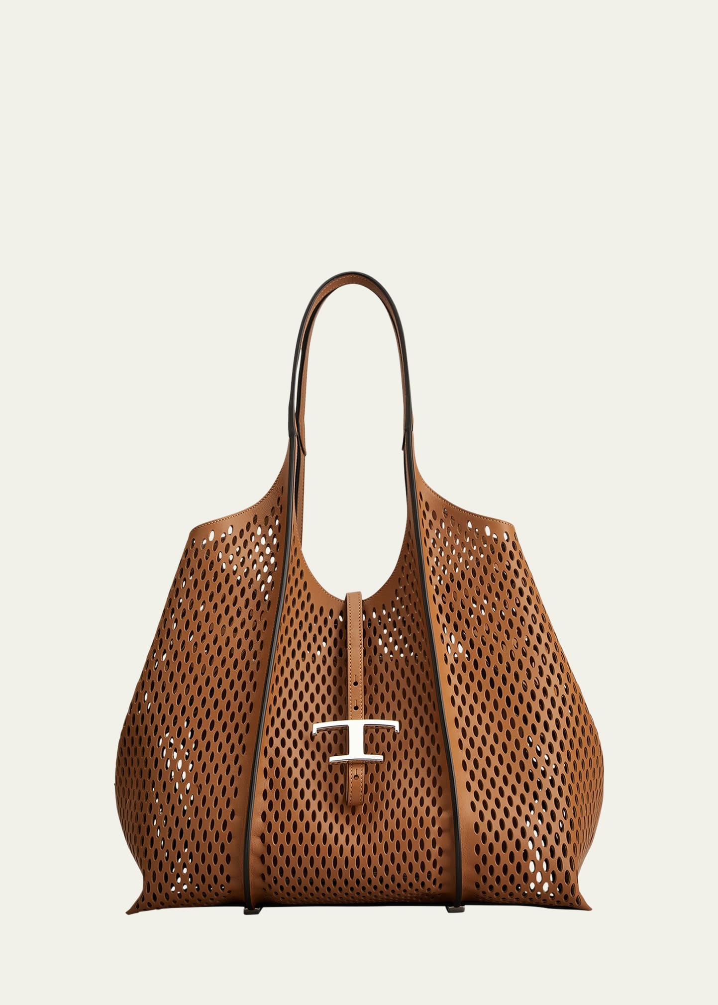 Medium Laser-Cut Leather Shopping Tote Bag - 1
