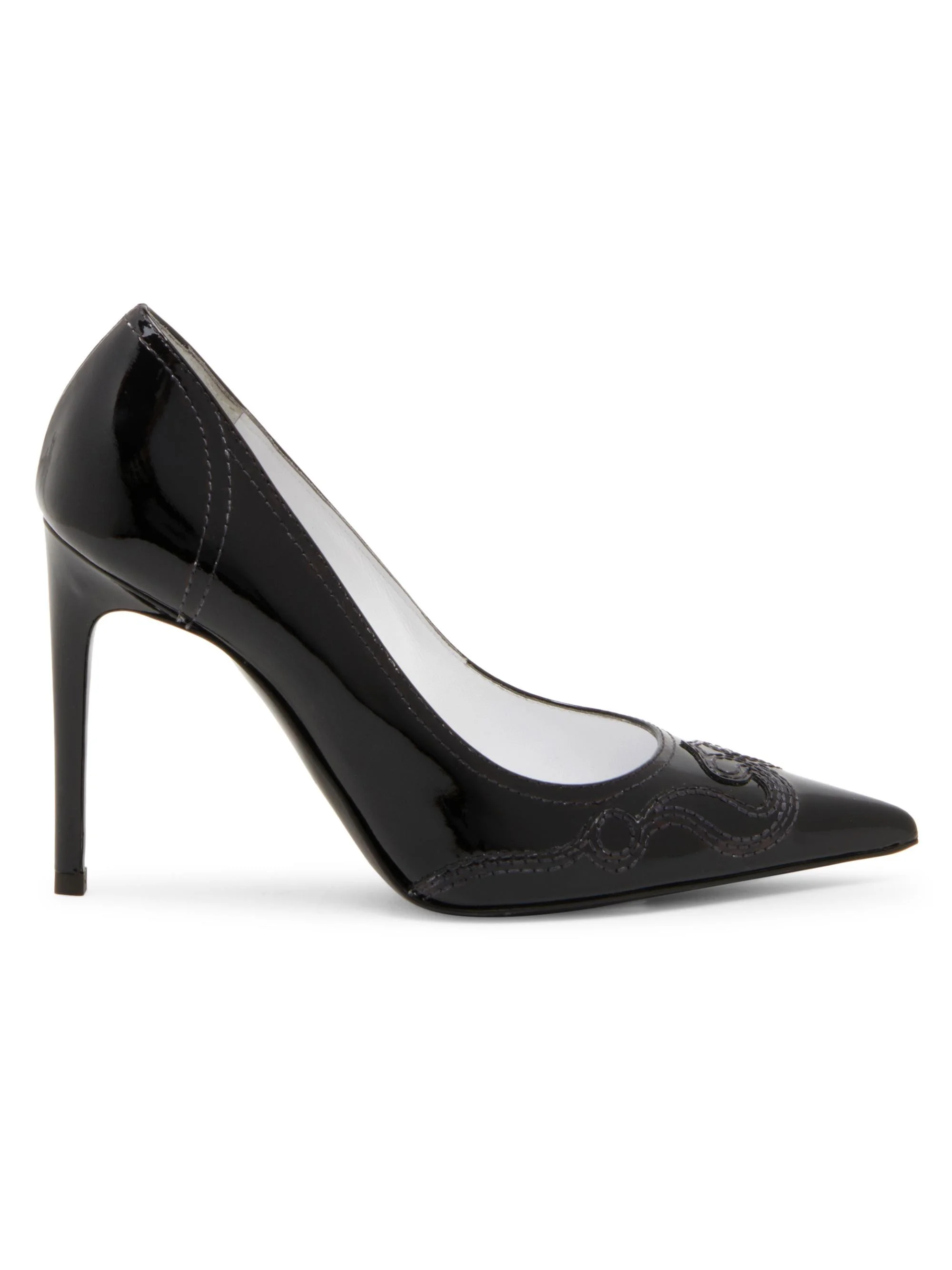 Women's Question Stitching 100MM Leather Pumps - Black - 1