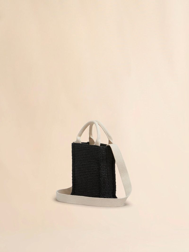 BLACK RAFFIA-EFFECT TOTE MINI BAG 3