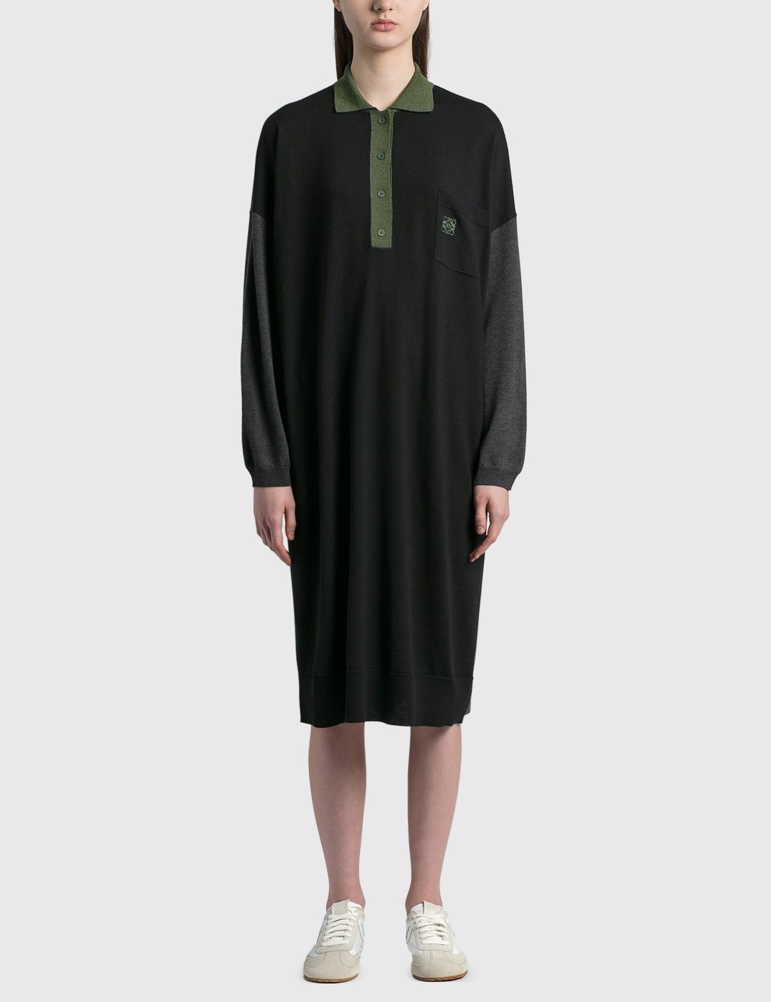 ANAGRAM EMBROIDERED OVERSIZED POLO COLLAR DRESS - 1