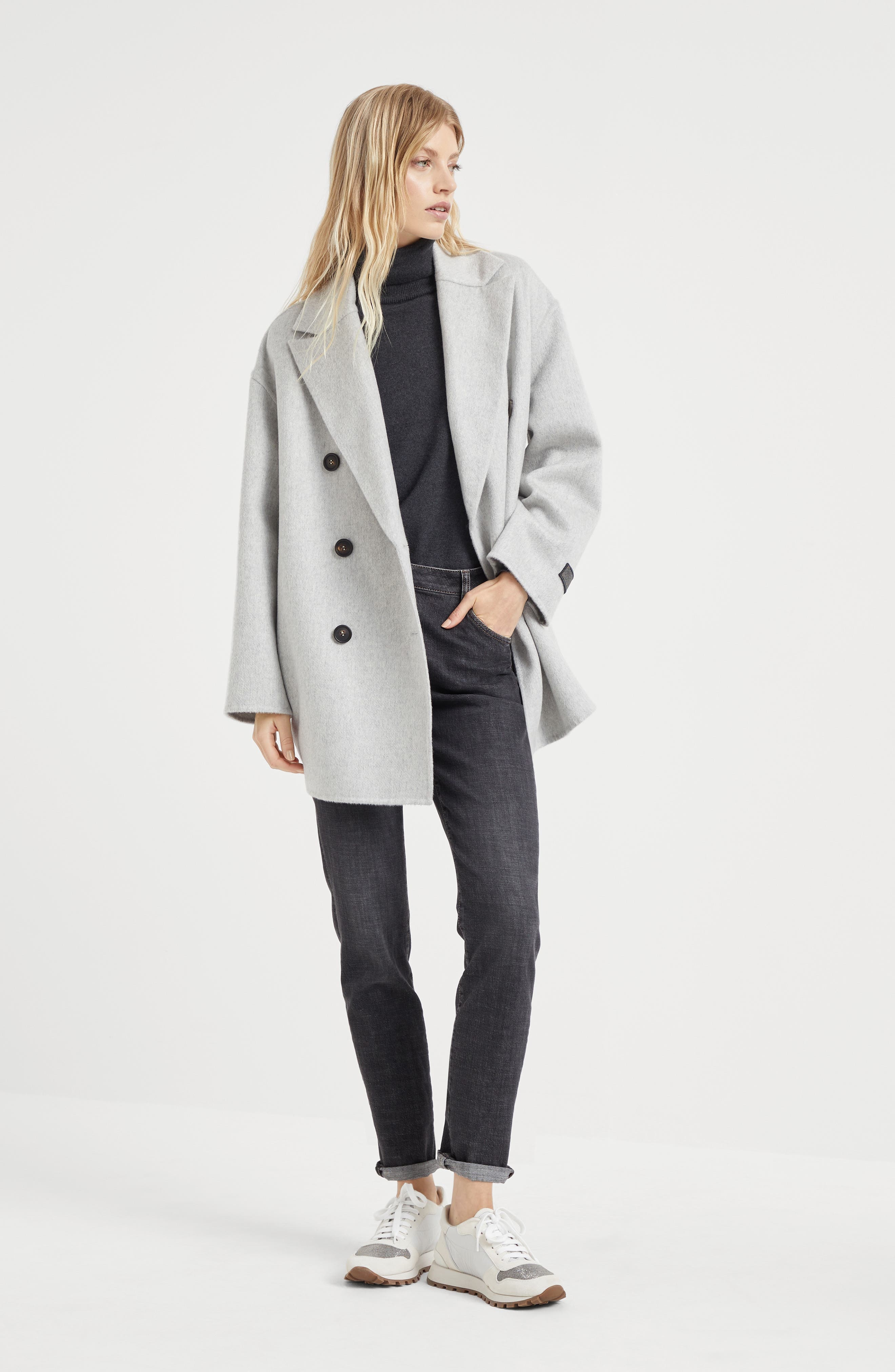 Brunello Cucinelli Hand-finished Caban jacket in Light Grey at Nordstrom - 6