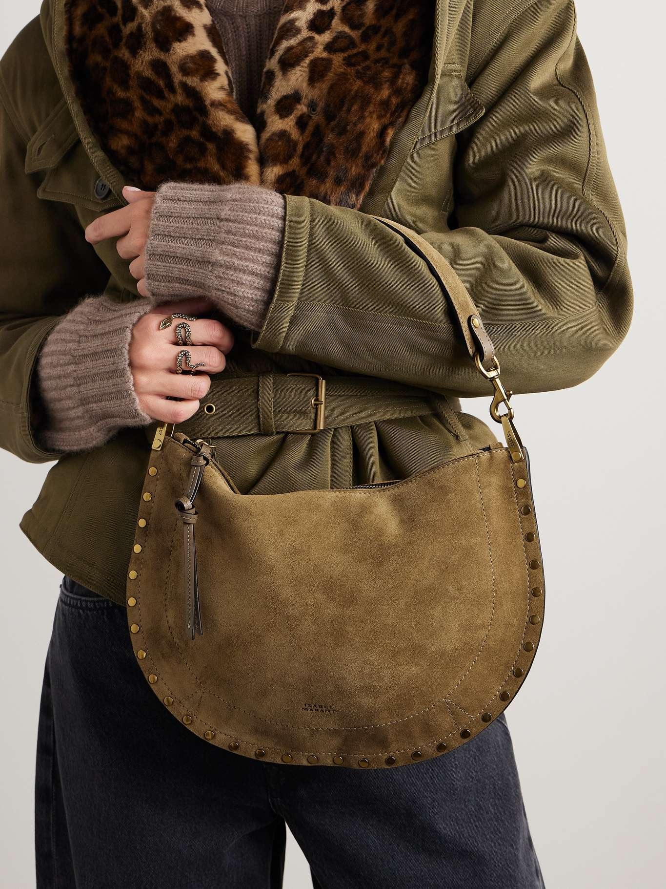 Oskan Soft Zipped suede shoulder bag Taupe - 2