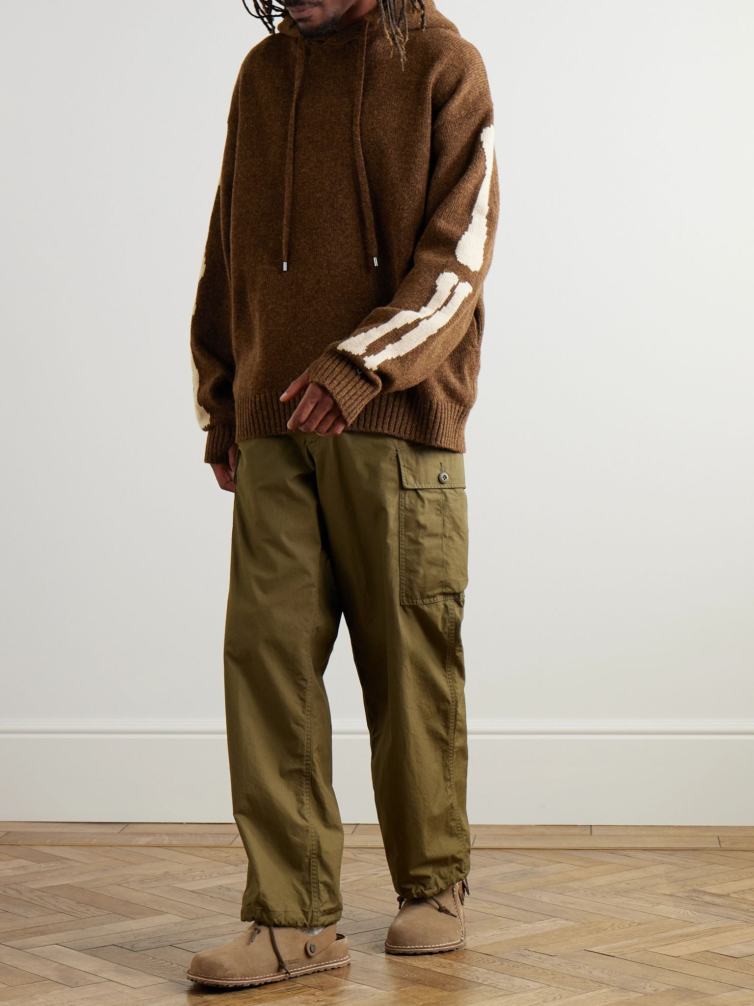 5G Intarsia Wool Hoodie Brown - 2