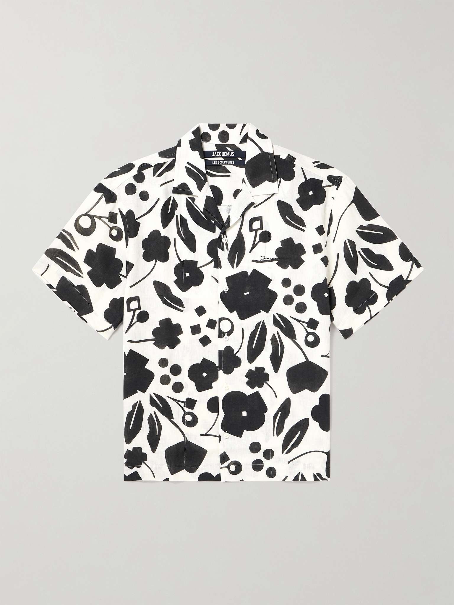 Camp-Collar Floral-Print Linen Shirt - 1