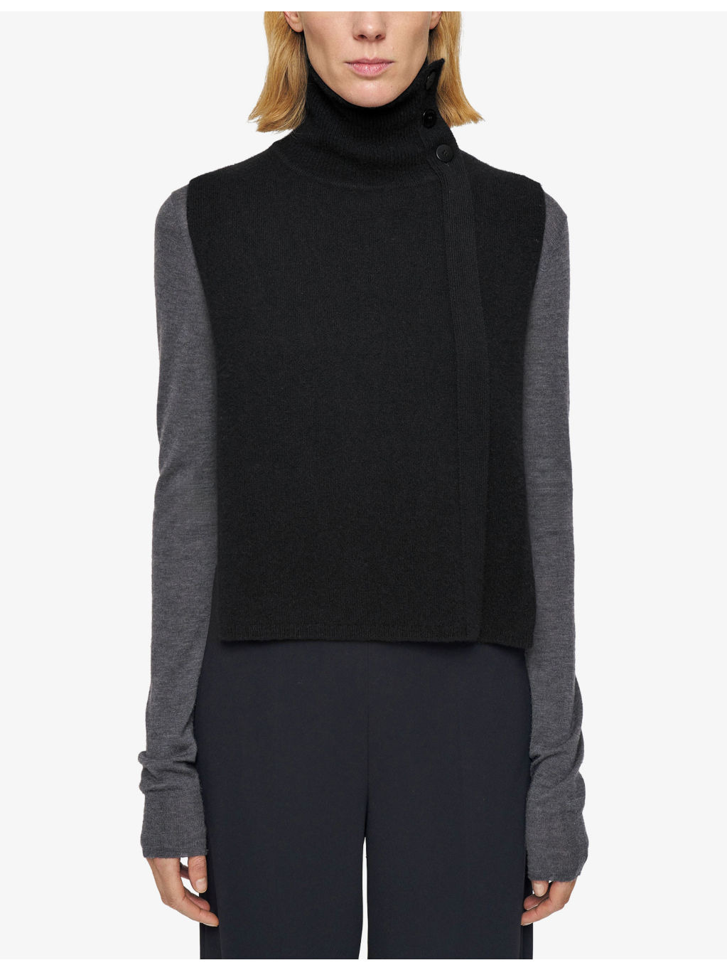 Funnel-Neck Sleeveless Cashmere Blend Bib - 3