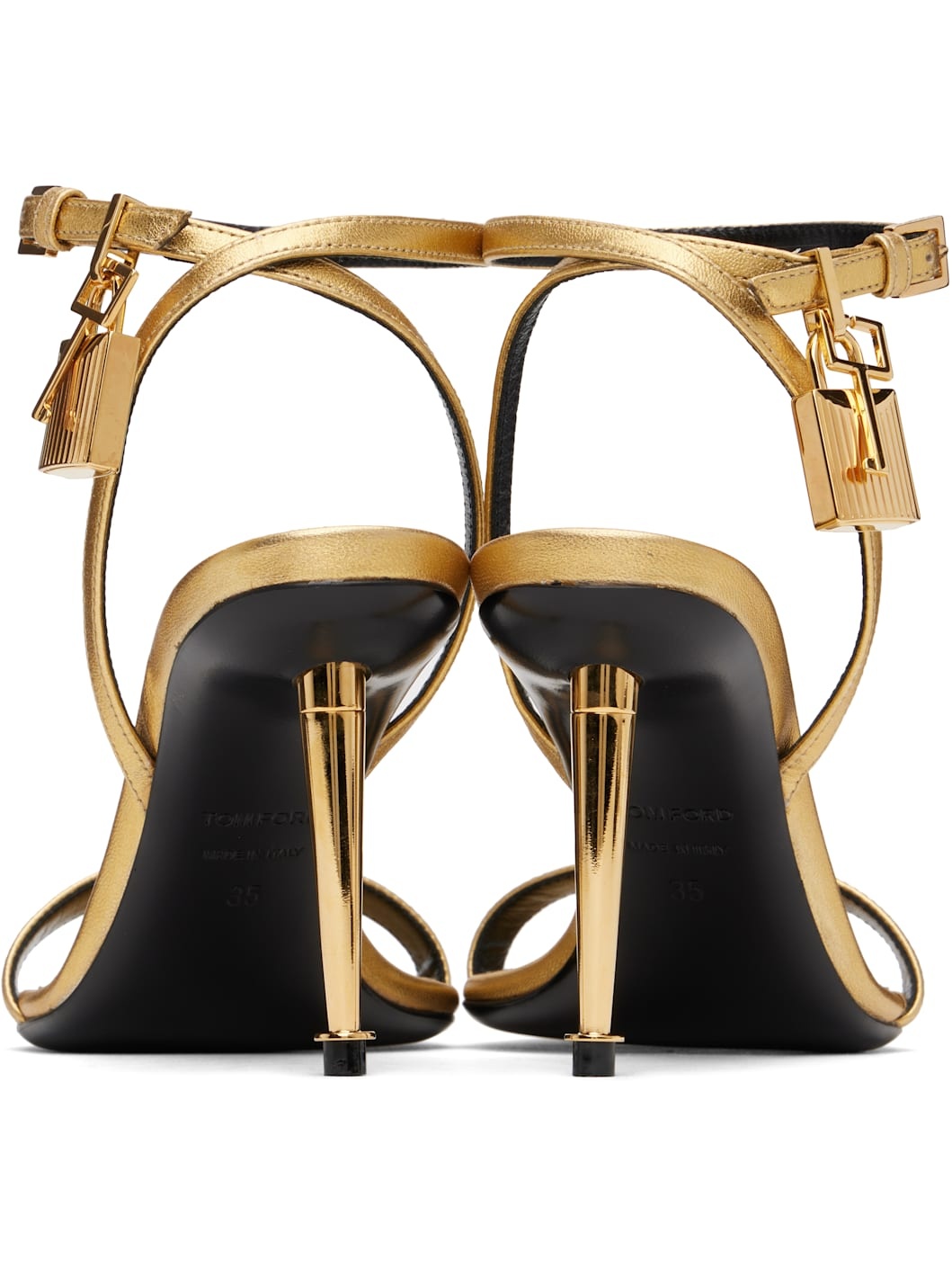 Gold Padlock Pointy Naked Heeled Sandals - 2