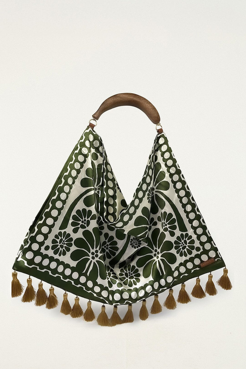 Green Jacquard Tassels Tote Bag 1