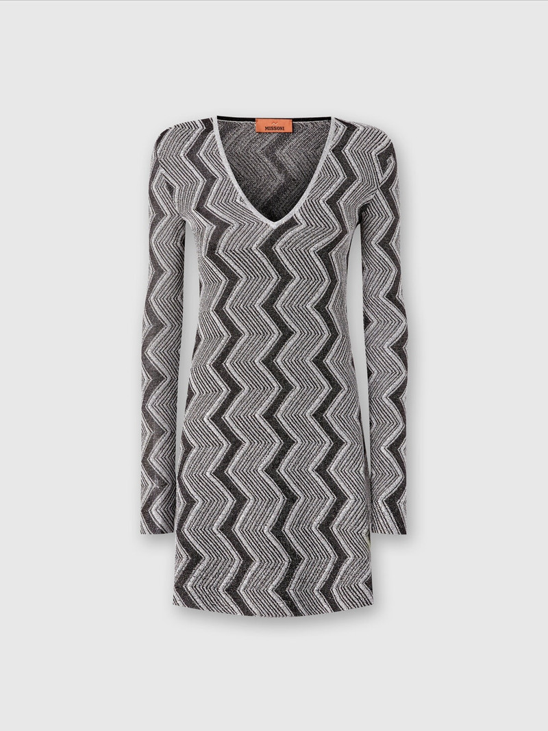 V-neck dress in lamé zig zag viscose 1
