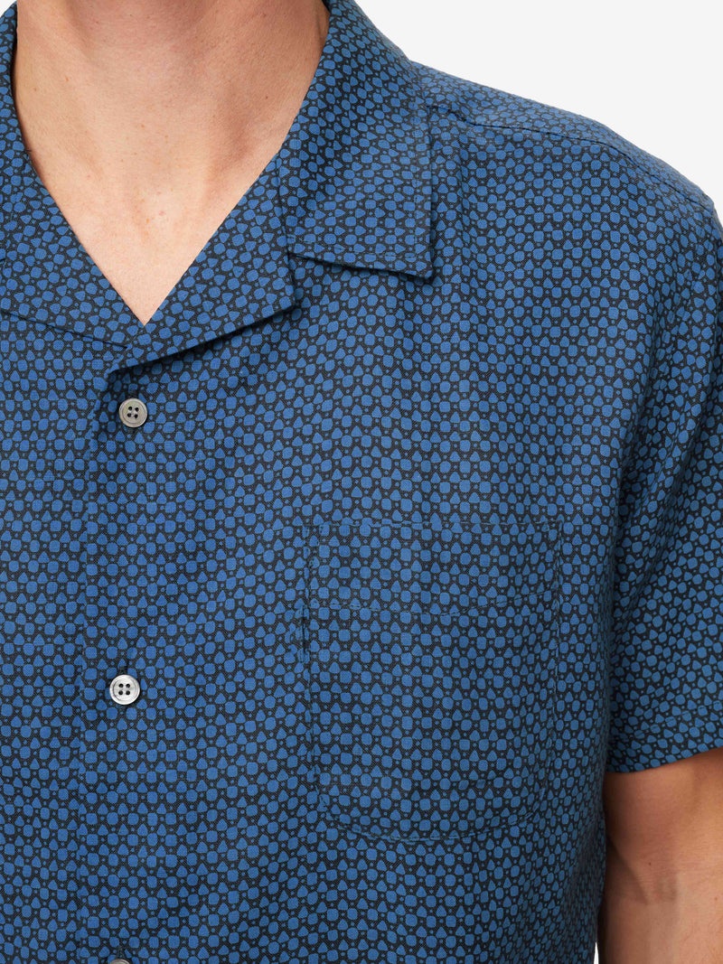 Men's Short Sleeve Shirt Milan 16 Linen Navy - 6