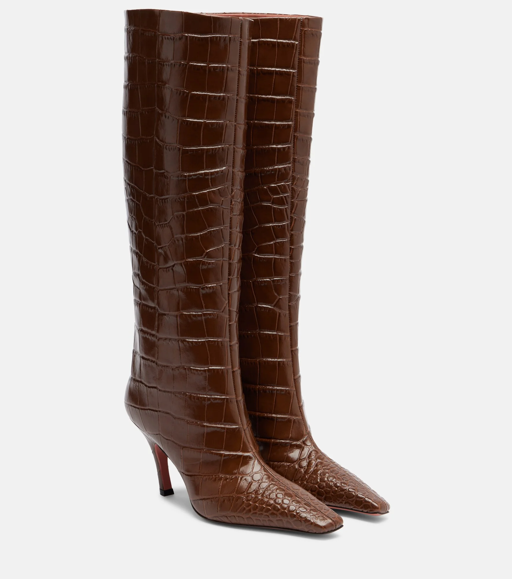 Mona croc-effect leather knee-high boots - 1