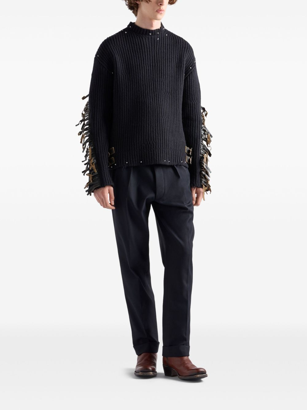 wool crew-neck fringe sweater - 2