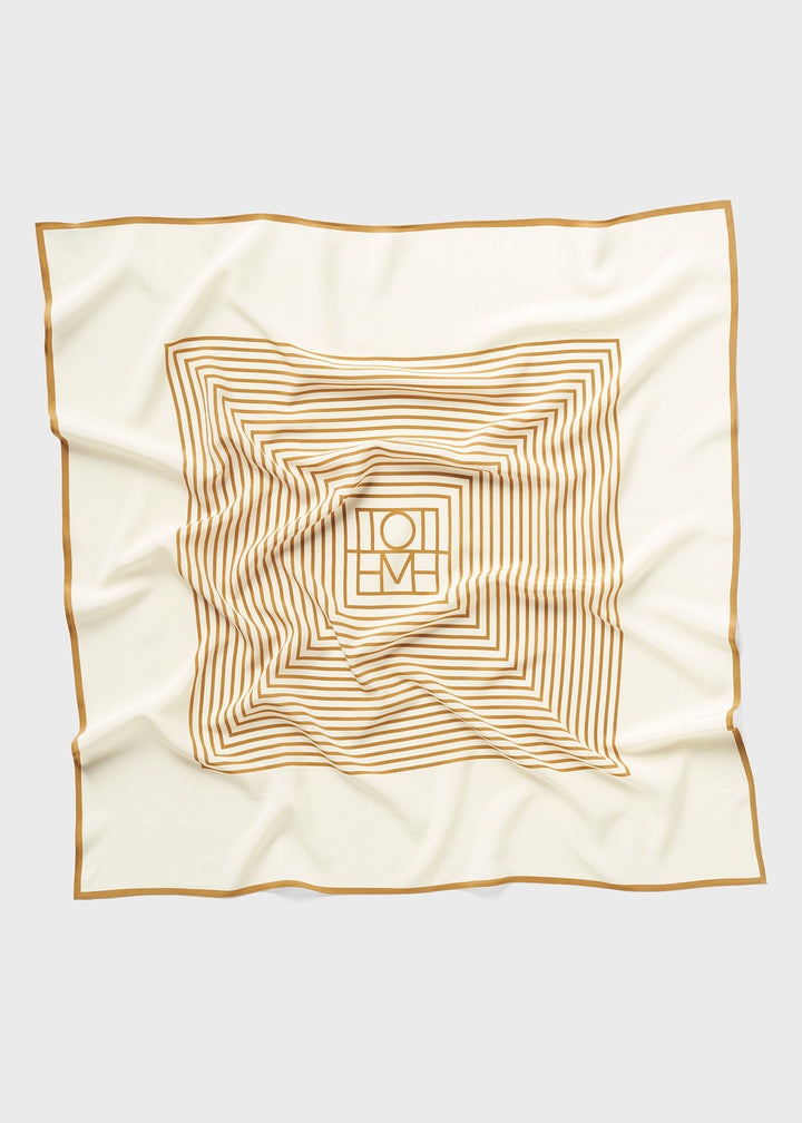 Centered monogram silk scarf bone - 5