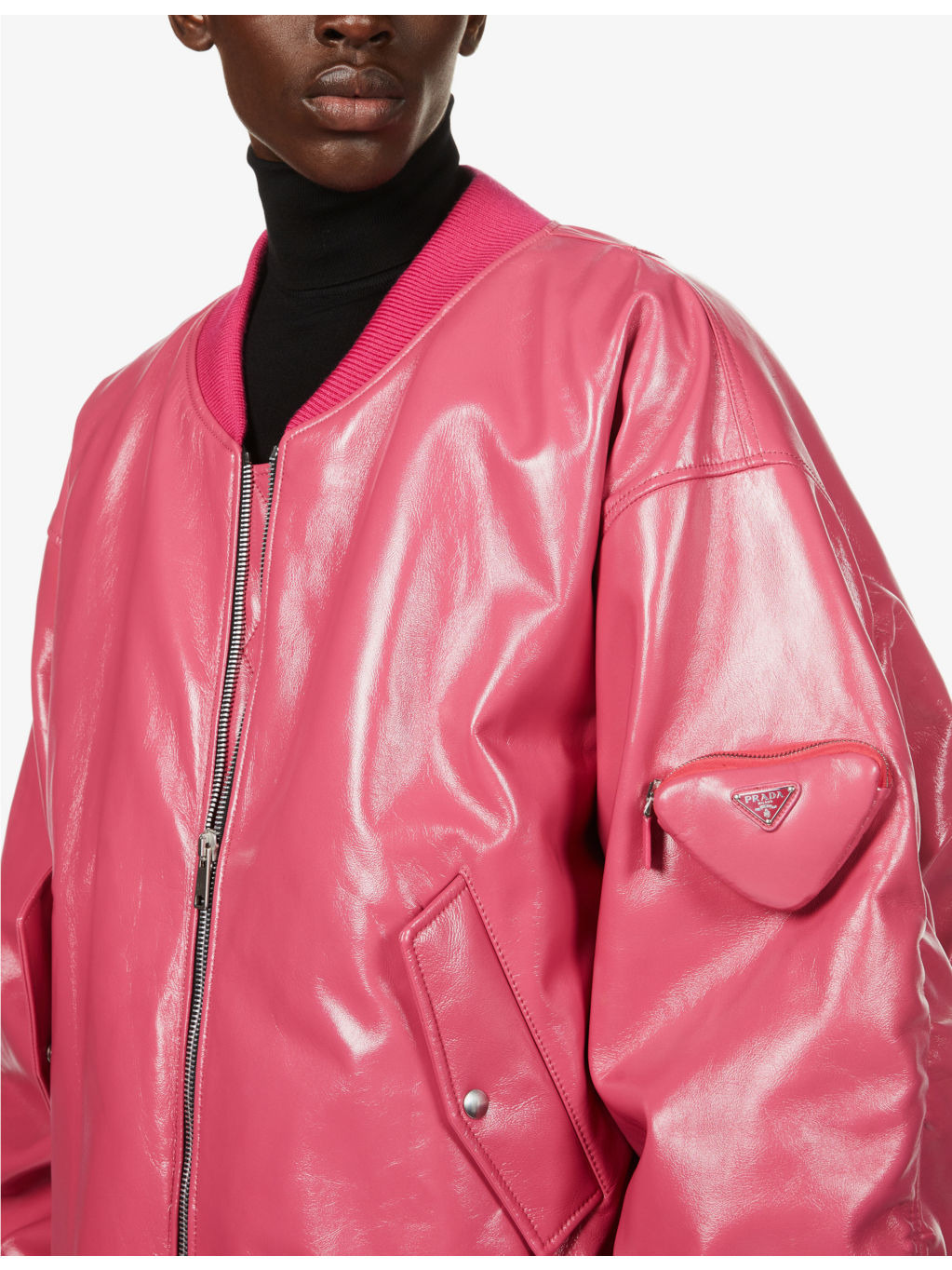Oversized leather bomber jacket - 5