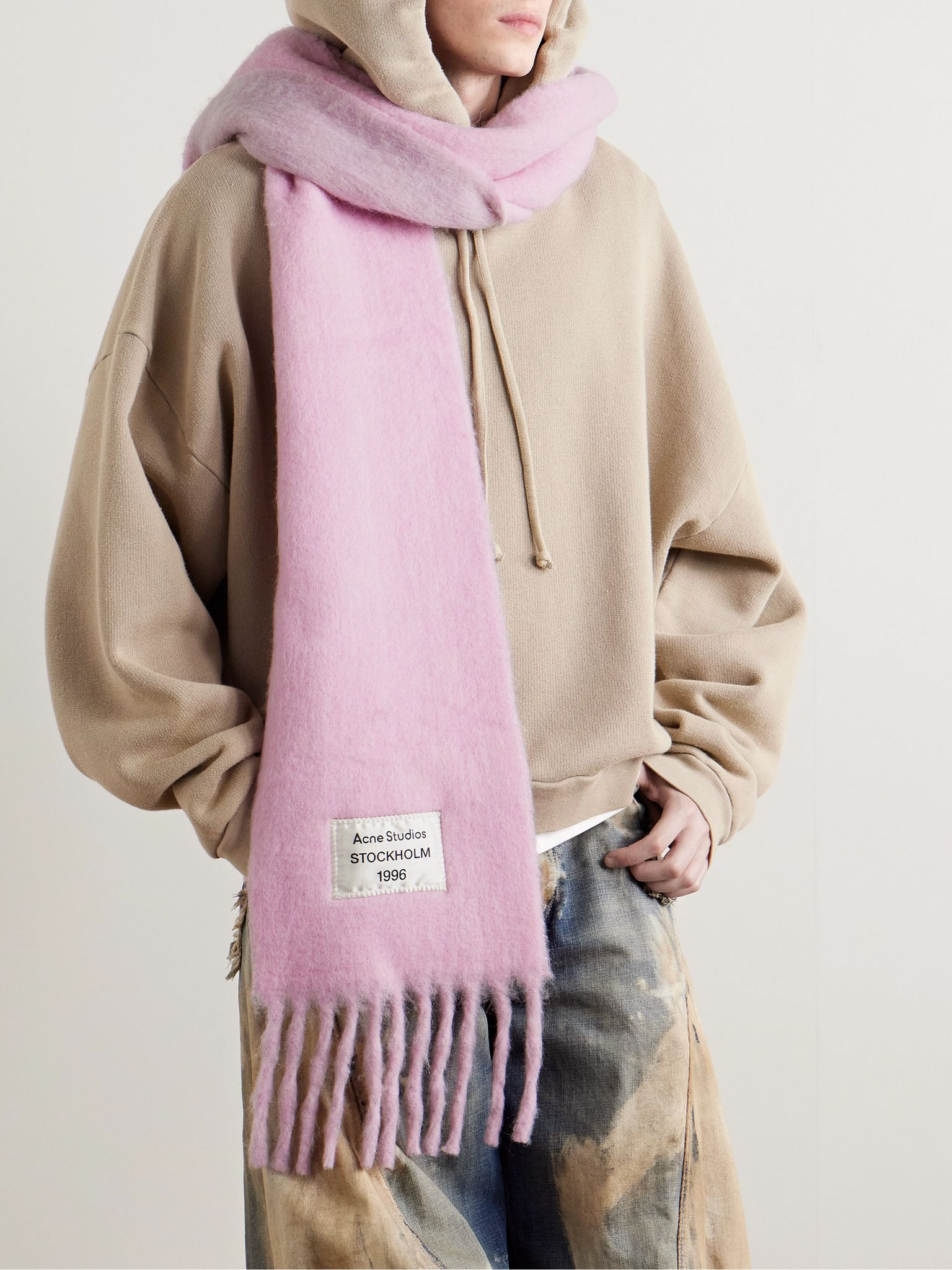 Volly Colour-Block Fringed Logo-Appliquéd Alpaca-Blend Scarf Pink - 2
