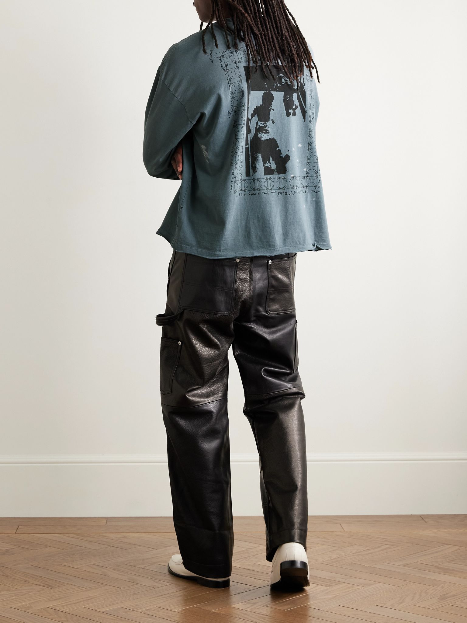 Boy in Chains Distressed Paint-Splattered Logo-Print Cotton-Jersey T-Shirt Light blue - 2