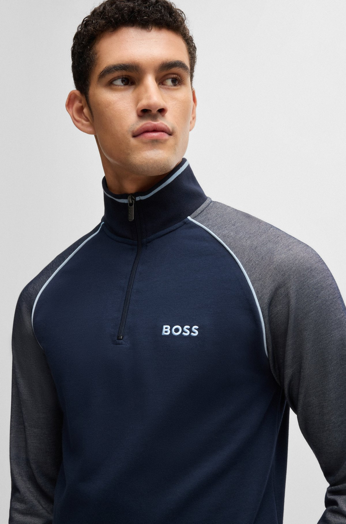 ZIP-NECK SWEATSHIRT WITH CONTRAST PIPING - 5