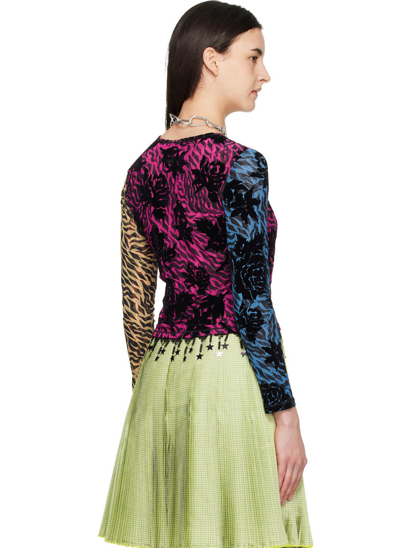 Multicolor Totally Tiger Flocked Mesh Top 3