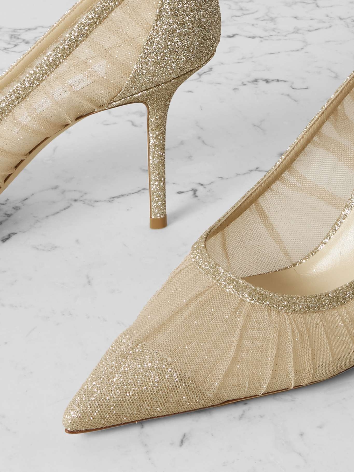 Love 85 gathered glittered tulle pumps Gold - 4