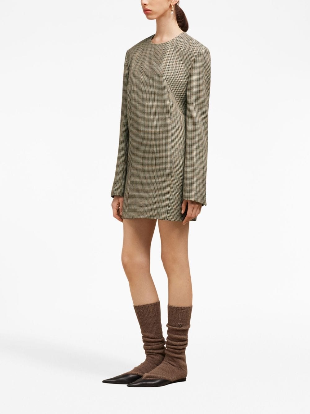 check-print long-sleeve minidress - 3