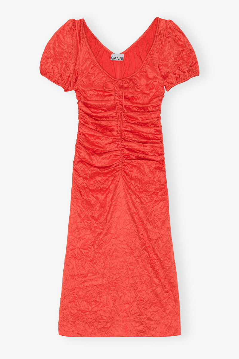 RED CRINKLED SATIN MIDI DRESS 1