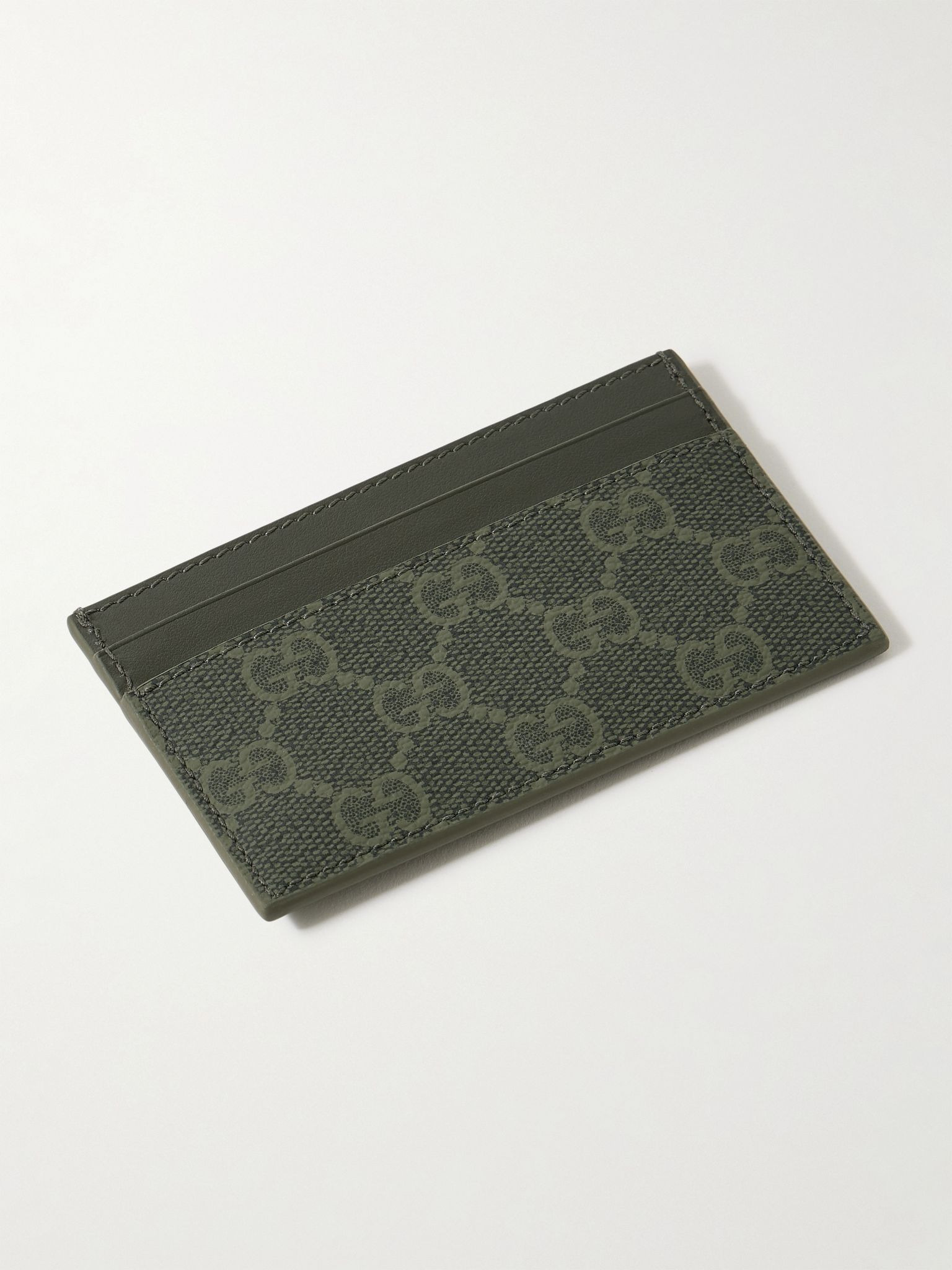 GG Supreme Monogrammed Coated-Canvas and Leather Cardholder Gray - 2