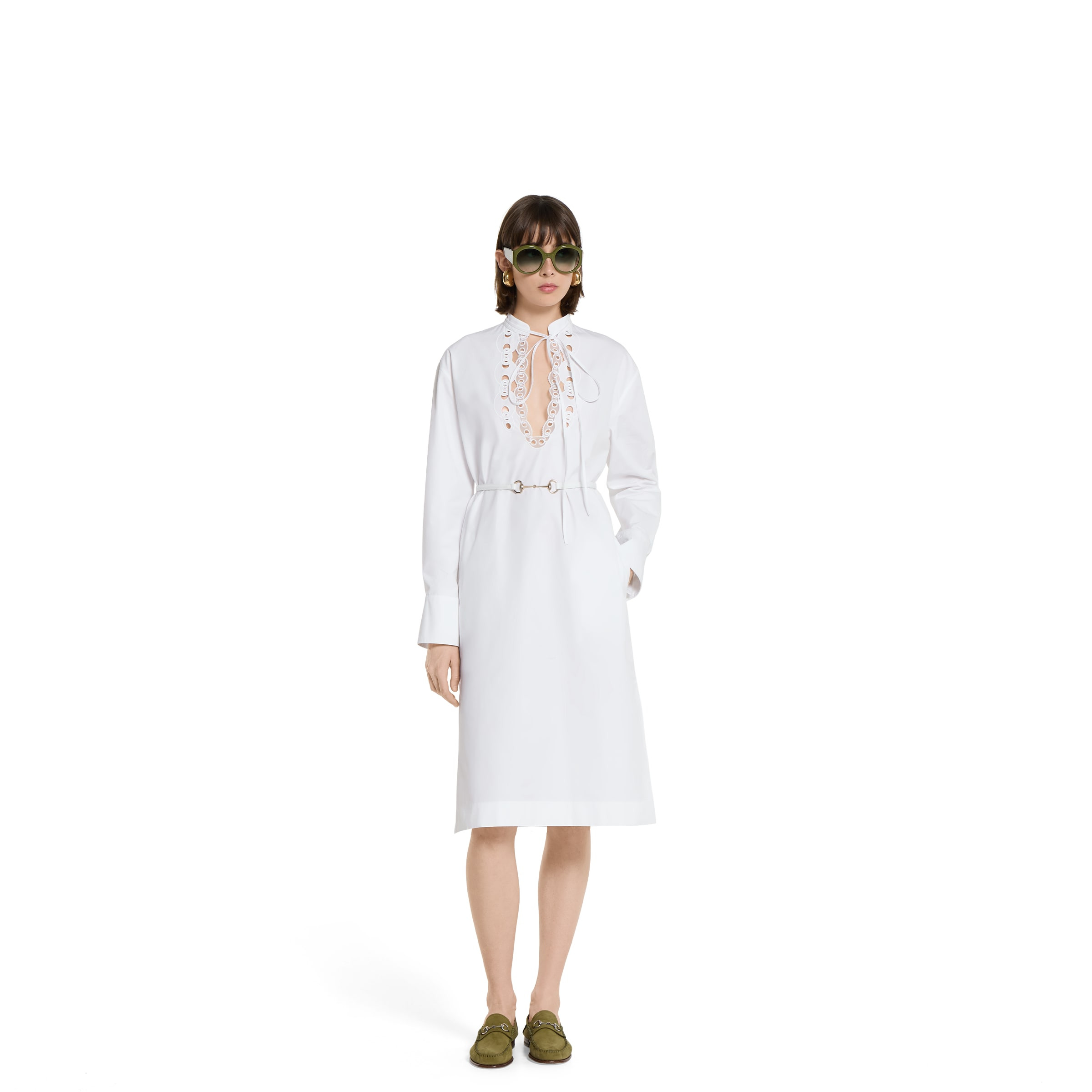 Cotton poplin shirt dress with embroidery - 3