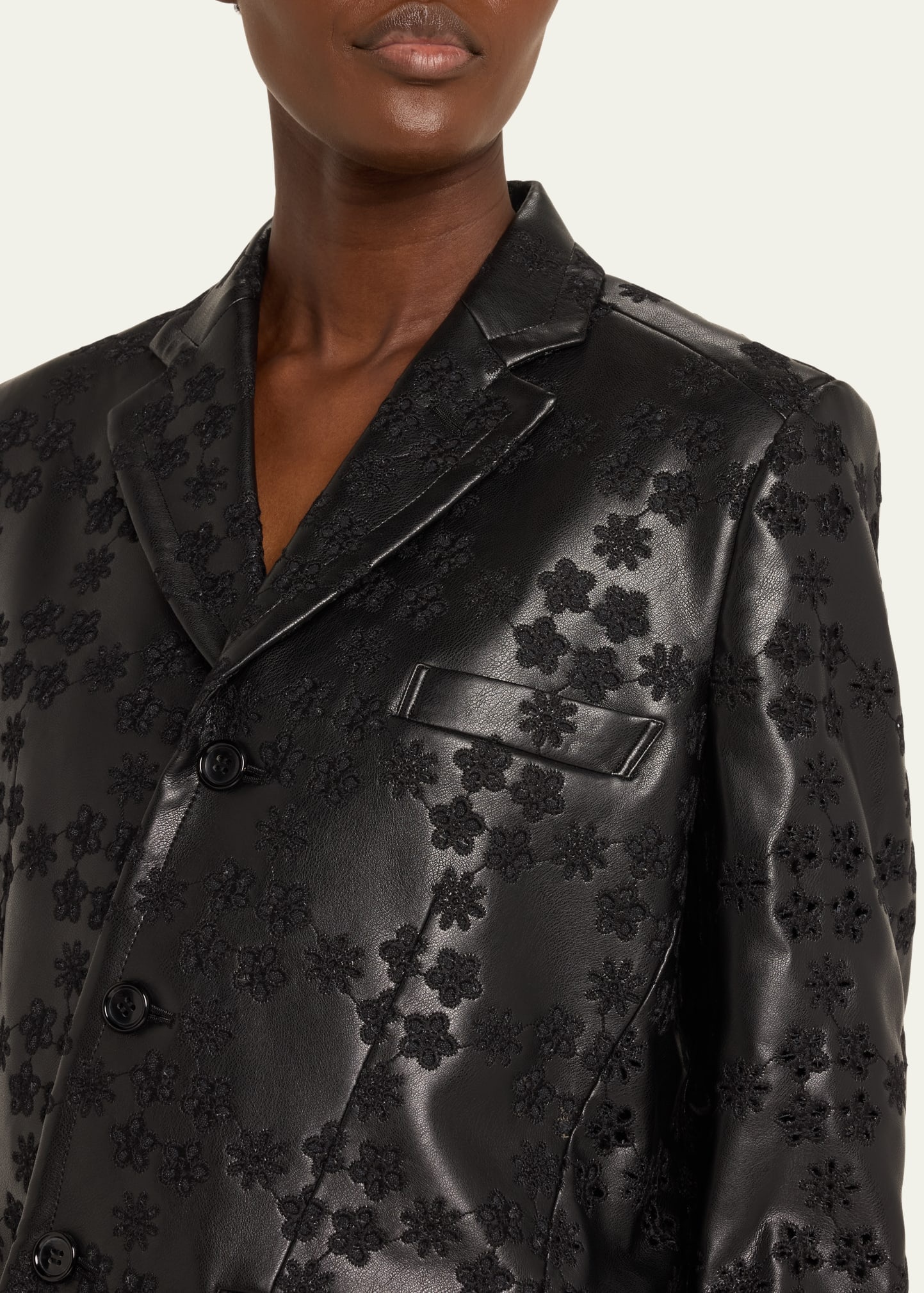 Floral Embroidered Asymmetric Faux Leather Jacket - 5