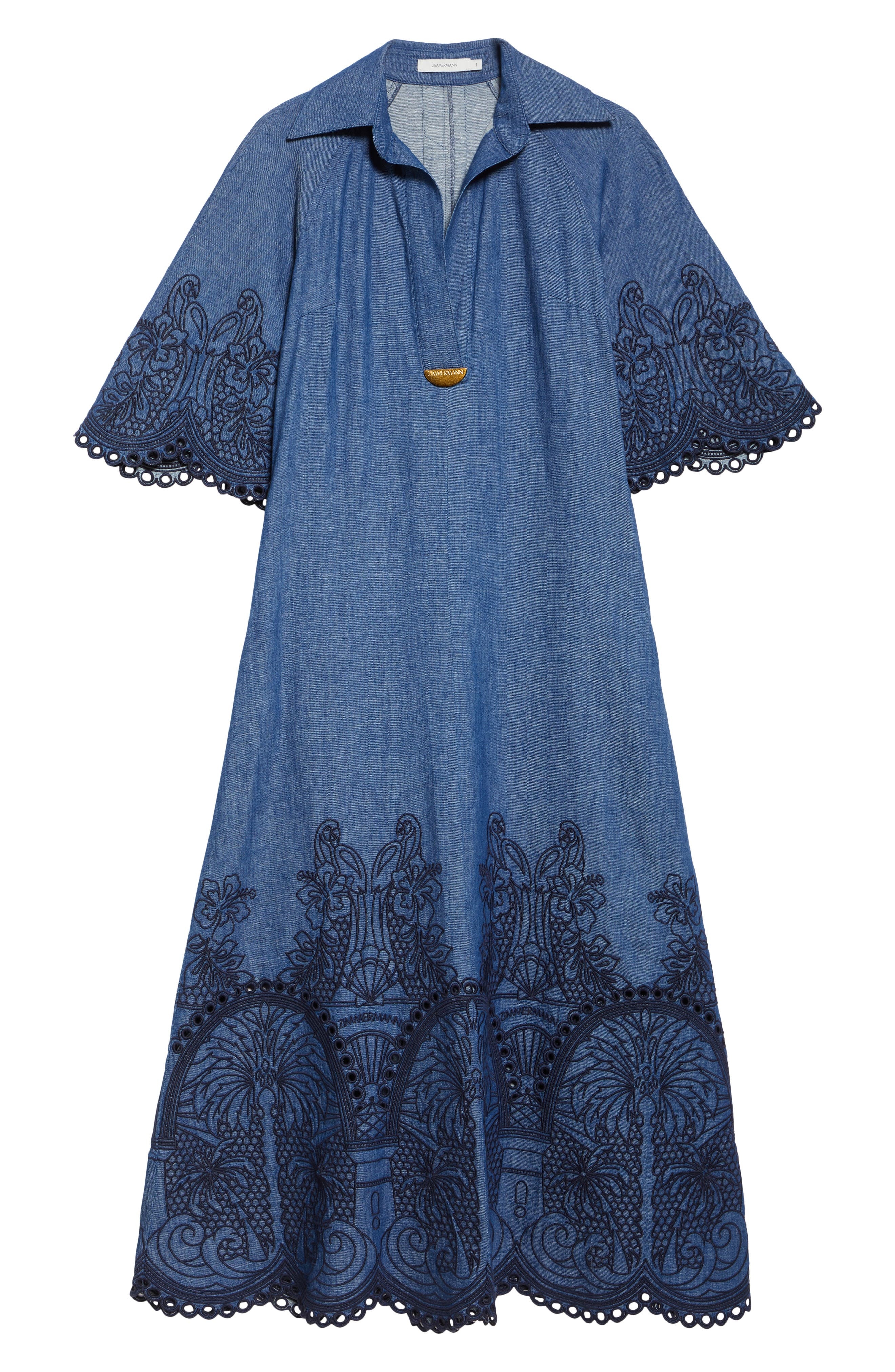 Zimmermann Coco Embroidered Denim Caftan Dress in Railway Blue at Nordstrom - 5