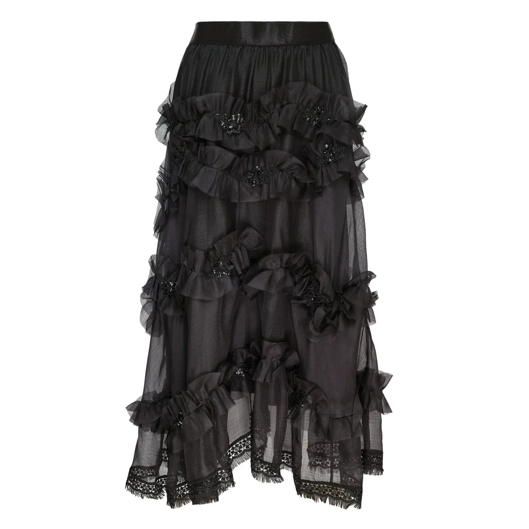Silk Sheer Ruffled Skirt - 1