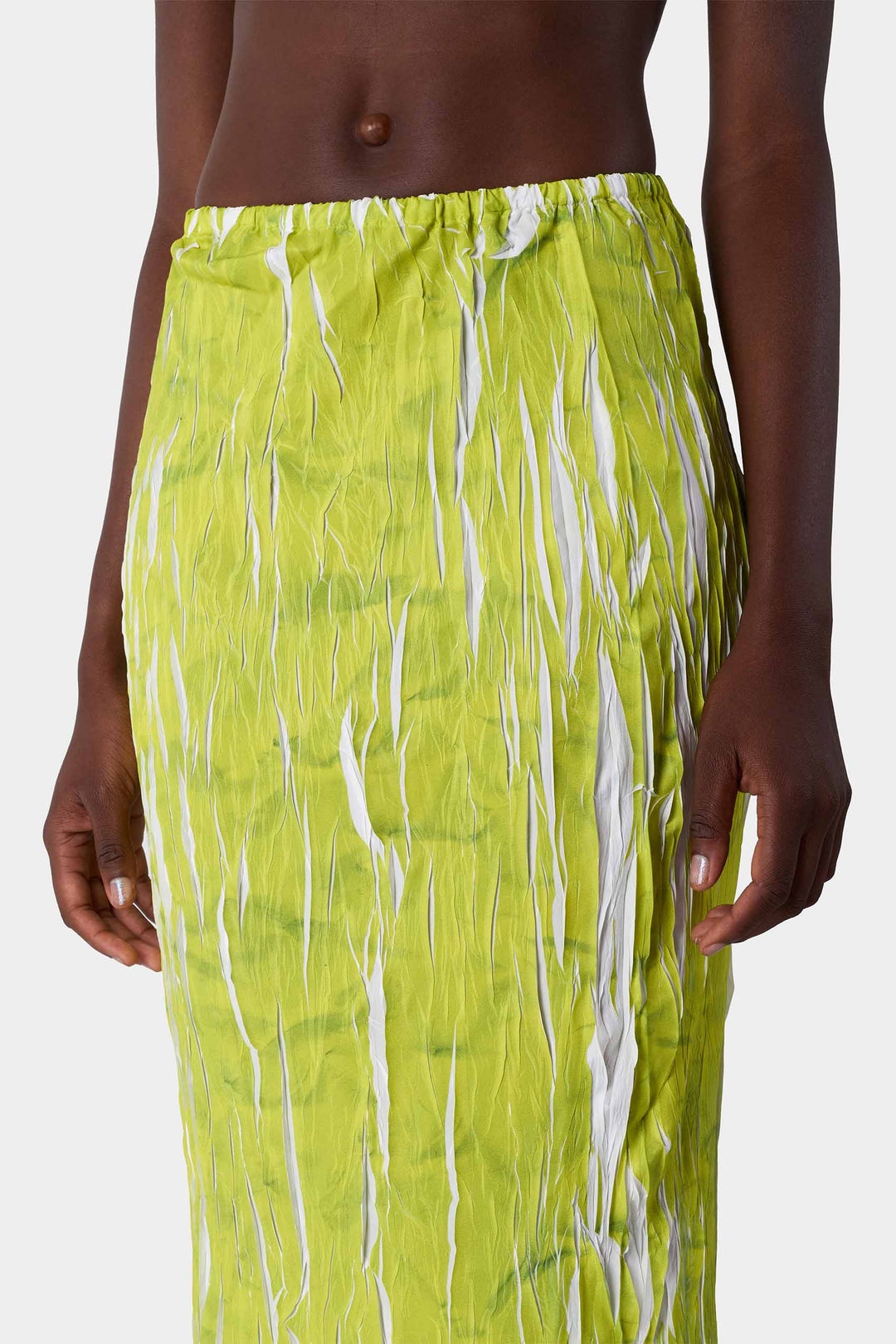 PLEATED SKIRT / green wrinkled print - 5