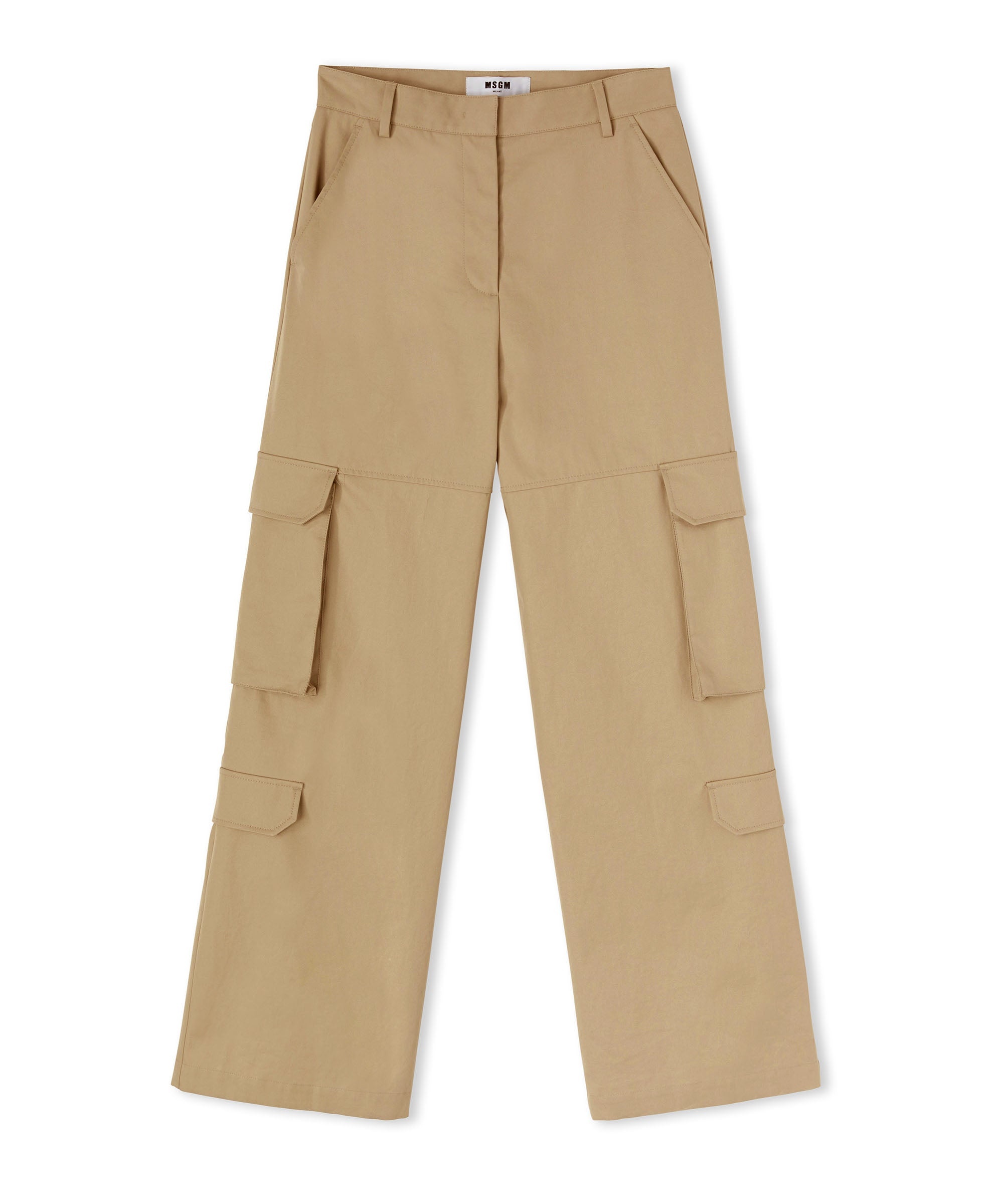 Solid color cotton cargo pants with straight legs - 3
