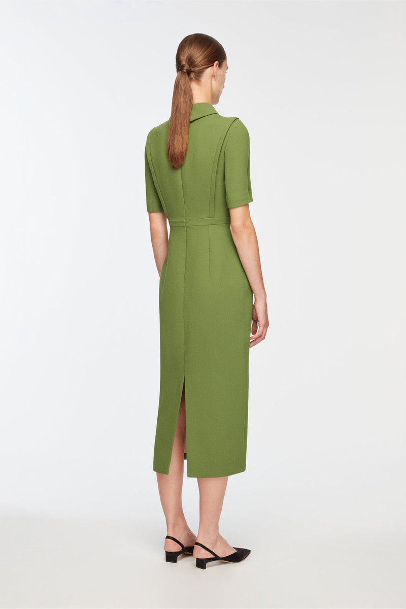 Valletta Dress In Olive Single Wool Crepe 5