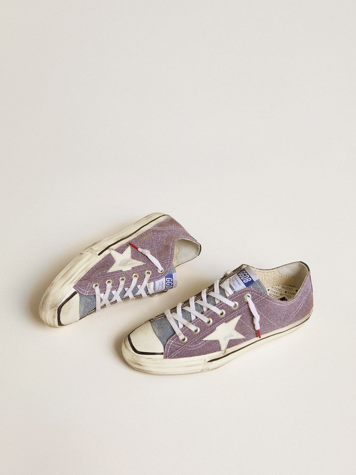 Men’s V-Star LAB in lilac leather and glitter with white star and silver glitter tongue - 2