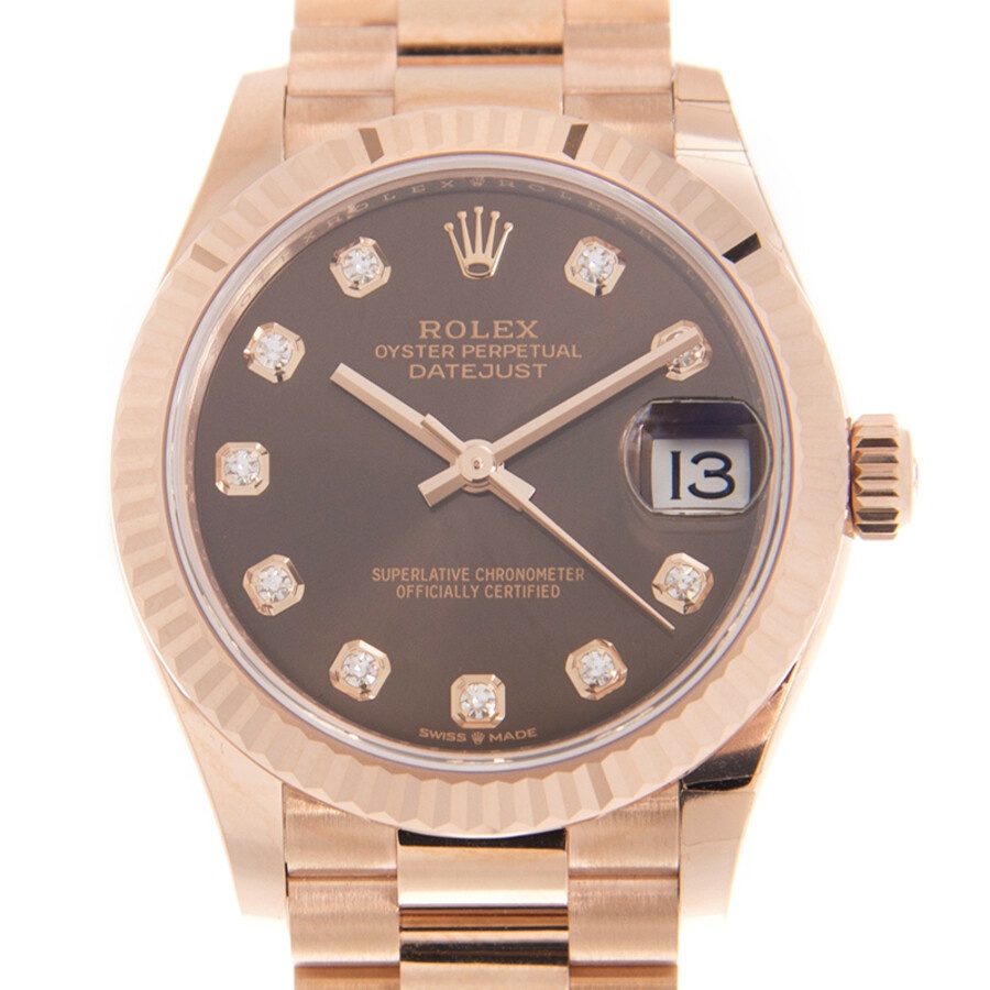 Rolex Datejust 31 Chocolate Diamond Dial Ladies 18kt Everose Gold President Watch 278275CHDP - 2