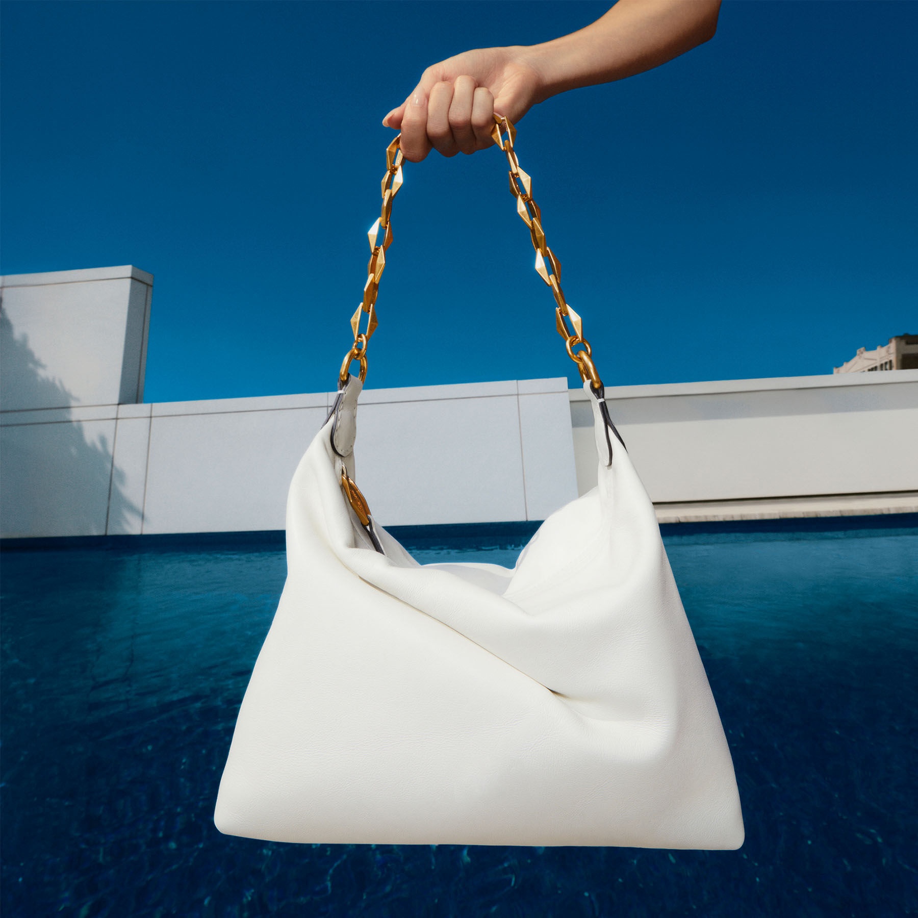 JIMMY CHOO Diamond Soft Hobo M Latte Soft Calf Leather Hobo