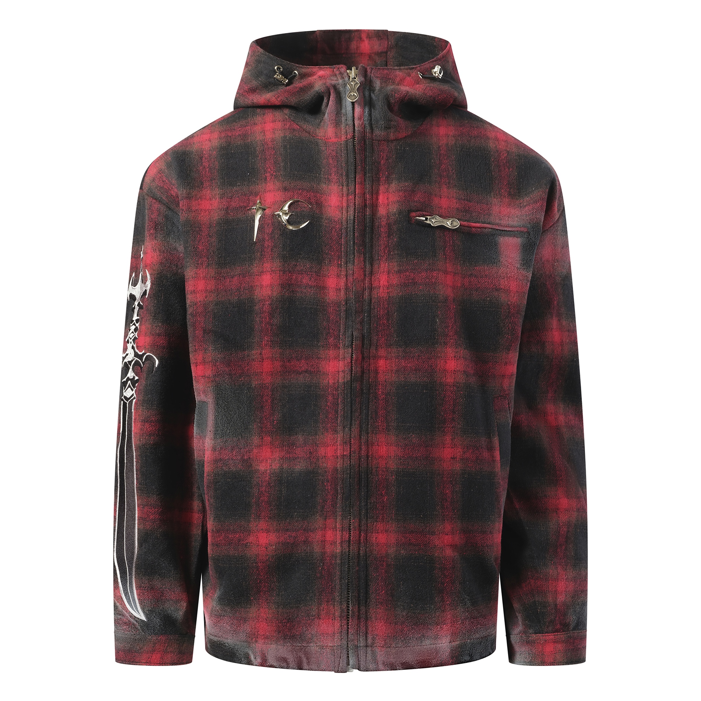Thug Club Arab Sword Flannel Zip-up Jacket in Red | marais