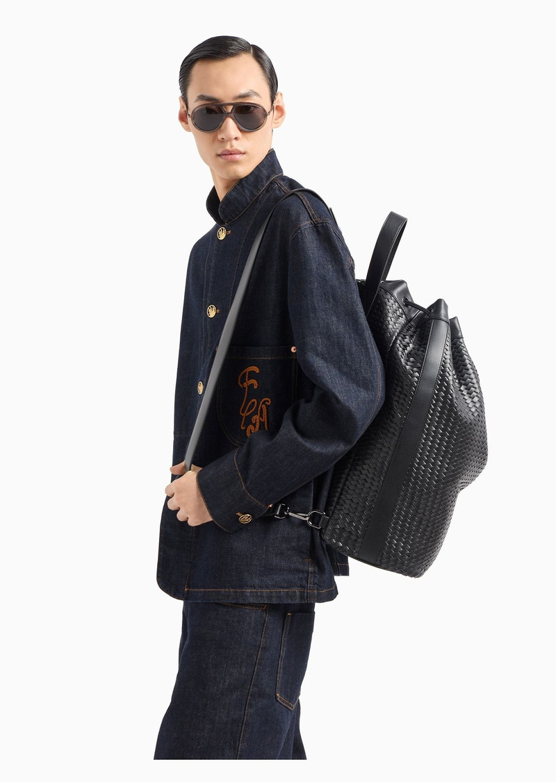 Dirty-treatment denim blazer with guru collar and EA embroidery 6