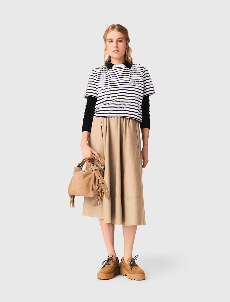 maje Striped rhinestone flower T-shirt outlook